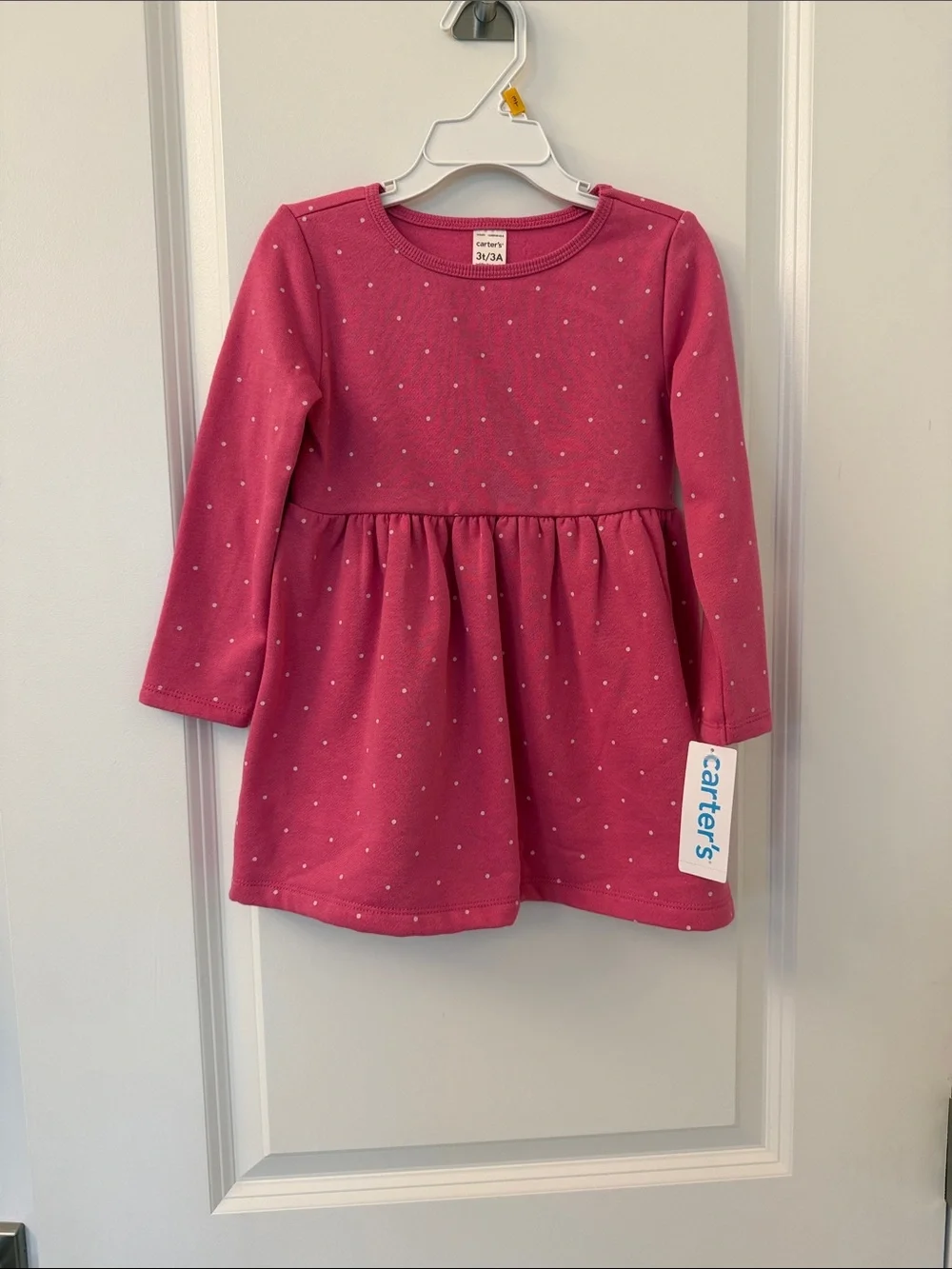Carter's Pink Long-Sleeve Polka Dot Knit Dress for Toddlers